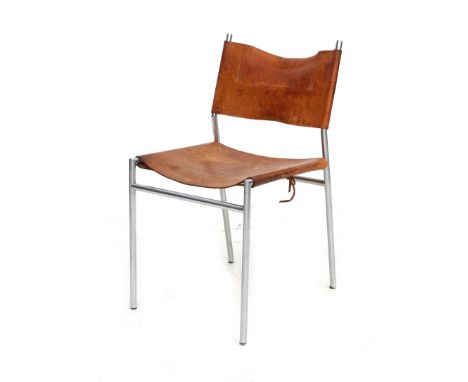 Martin Visser (1922-2009) A metal and brown leather chair, model SE06, produced by 't Spectrum, Bergeijk, in the collection b