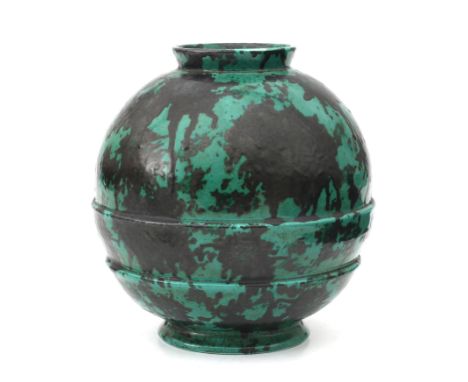 Cornelis van der Sluys (1881-1944) A green and black glazed ceramic vase, model 334, produced by ESKAF, designed circa 1928, 