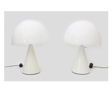 iGuzzini Two white plastic table lamps, model Baobab, 1970s, marked with sticker. 63 cm. h. (2x)