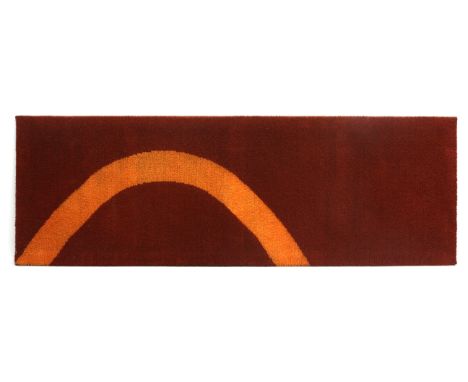 Seventies A machine woven wall tapestry, attached to wooden frame, 1970s. 90 x 270 cm. 