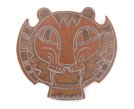 Jaap Ravelli (1916-2011) A ceramic wall plaque shaped as a tiger's head, unique piece, signed  to the reverse and dated 10.6.