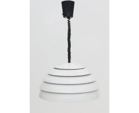 Hans Agne Jakobsson (1919-2009) A white lacquered metal hanging lamp with grey lacquered ring, model T325/450, produced by Ma