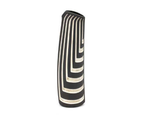 Jaap Ravelli (1916-2011) A ceramic pitcher-shape with white glazed linear pattern to one side, model 52, 1950s, signed undern