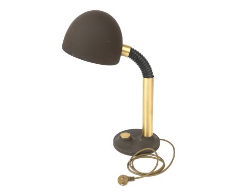 Egon Hillebrand An adjustable brown lacquered metal, plastic and brass desk lamp, model 7404, produced by Hillebrand, Germany