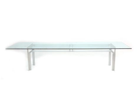 Carlo Scarpa (1906-1978) A large dining table or conference table, stainless steel with a rectangular section glass top, mode