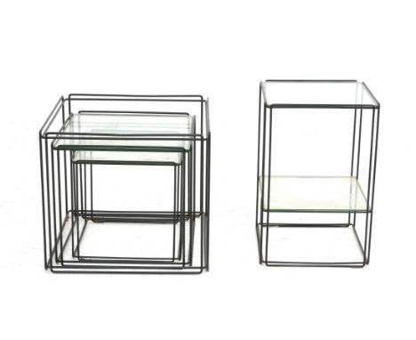 Max Sauze (1933) A three-part black lacquered wire-steel nest of tables with glass tops (largest top missing), model Isocele,