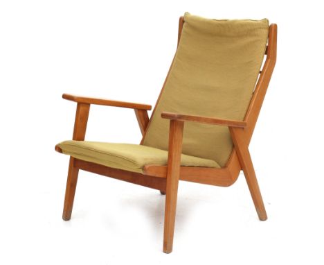 Rob Parry (1925) A birch wood easy chair with green upholstered cushion (some wear), model 1611, produced by Gelderland, 1950