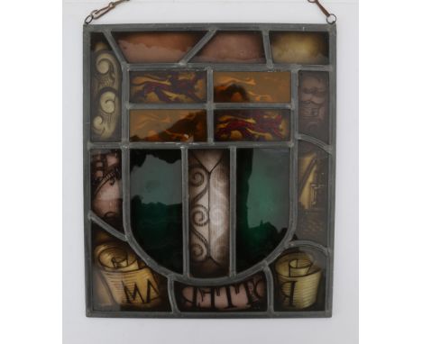 Everardus Warffemius (1885-1969) A stained and leaded glass panel depicting the coat of arms of Rotterdam, signed lower right