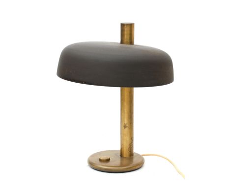 Egon Hillebrand A brown lacquered metal and brass desk lamp, produced by Hillebrand, Germany, 1970s, scratches. 53 cm. h.