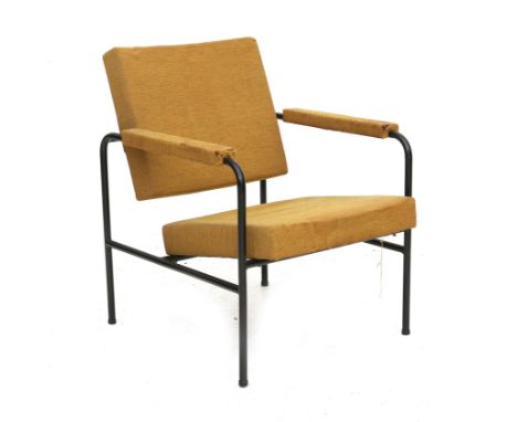 Willem Hendrik Gispen (1890-1981) A rare black lacquered metal easy chair with yellow upholstery, also to the armrests (worn)