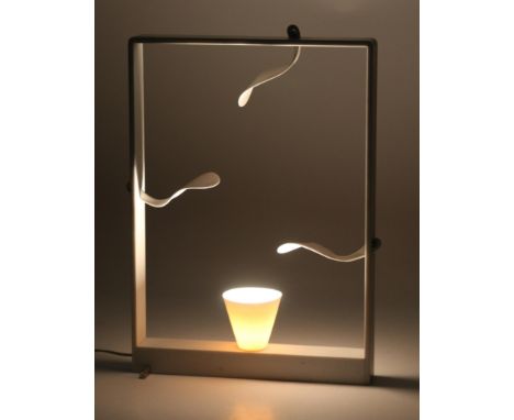 Andrea Branzi (1938) A marble and porcelain table lamp, model "Foglia", designed 1998, restored porcelain parts. 58 x 40 x 13