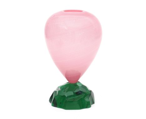 Alessandro Mendini (1931-2019) A pink filigrane glass vase on green base, model 'Vaso Mimira', produced by Venini, Murano, It