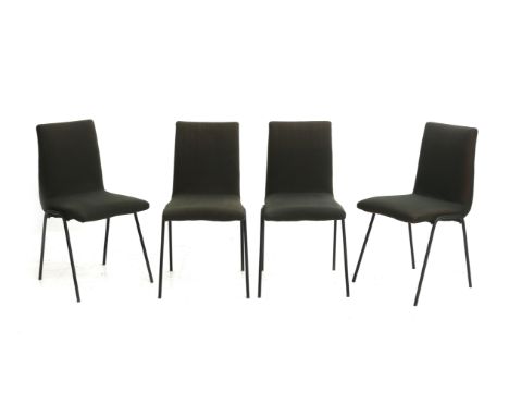 Pierre Guariche (1926-1995) Four green upholstered dining chairs on black lacquered metal frames, model Robin, produced by Me