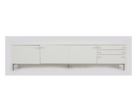 Pastoe, Utrecht A modern white lacquered sideboard with metal grips and base, model Base, purchased in 2001, marked with stic