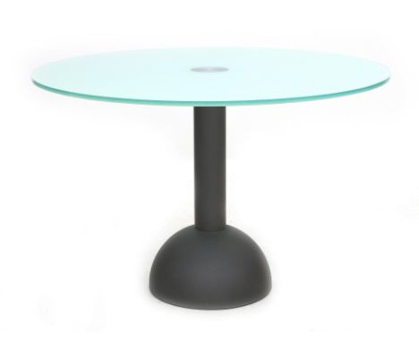 Massimo &amp; Lella Vignelli A circular, grey lacquered metal and frosted glass dining table, model 'Calice', produced by Pol