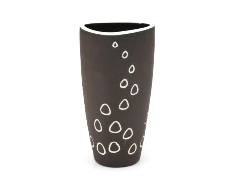 Jaap Ravelli (1916-2011) A ceramic vase with asymmetrical top rim, decorated with white glaze triangular pattern, model 37, 1