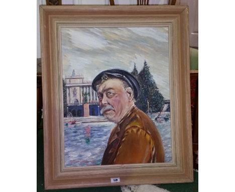 An Oil on Board by Kurt Lindgren (?). Portrait of an Old Man Signed l.r. & dated 1949, and same verso with 'Selby'.  55 x 43c