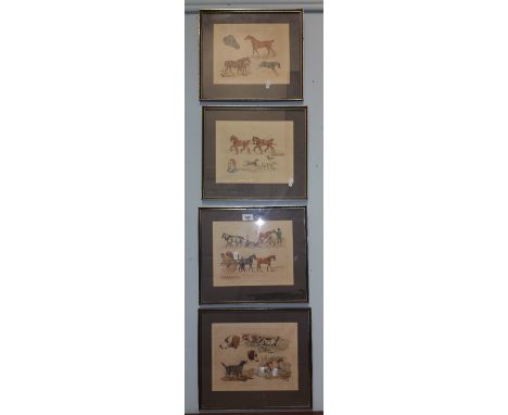 A Good Set of Four Mid 19th Century Montages of Hunting, Dogs and Coaching Scenes after Alken & Engraved by Alken, overpainte