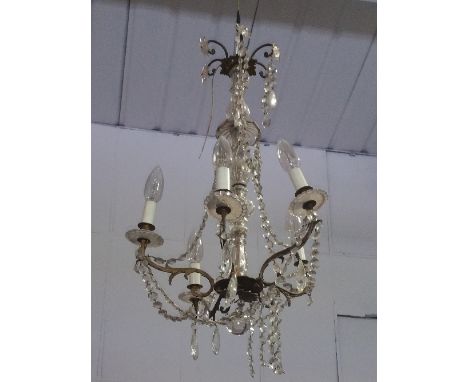 An Early 20th Century Brass and Crystal Five Branch Chandelier. 