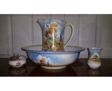 A Good 19th Century Falcon Ware Jug and Basin Washstand Set; in the Alton Pattern.