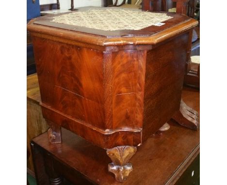 A Mahogany Step Commode; with tapestry insertions, lacking pot.