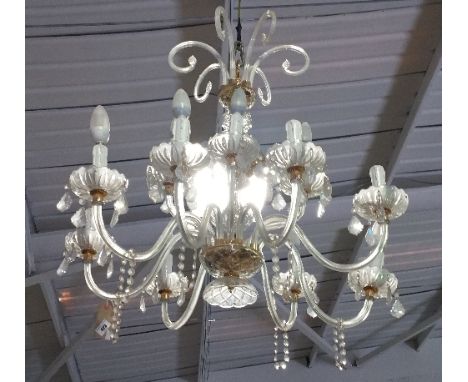 A Good Quality Twelve Branch Chandelier with Drop Lustre's; with gilt metal mounts, some damage.