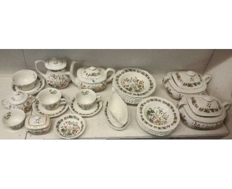 An Adams 'Country Meadow' Pattern Part Dinner & Tea Service to include a pair of vegetable tureens, 13 bowls in two sizes, gr