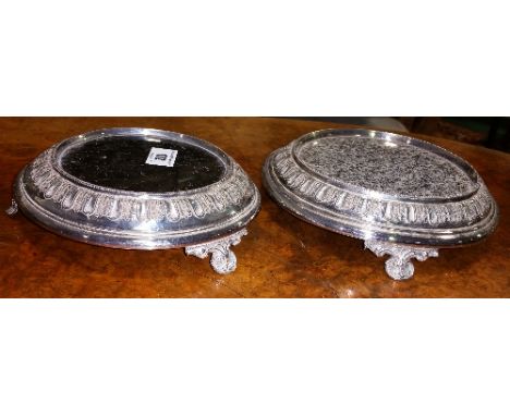 Two Walker & Hall Silver-Plated Stands with Marble Insets.