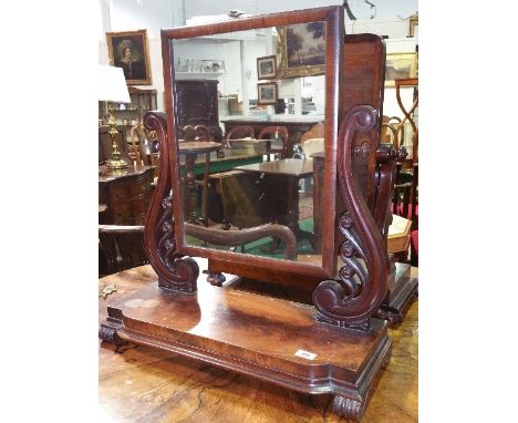 A Good William IV Mahogany Dressing Table Mirror; on a platform base.