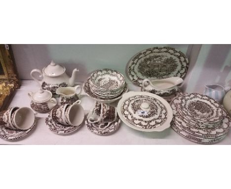 An Ironstone Dinner, Dessert & Tea Service for Six with six each of dinner plates, side plates, cups and saucers, also with d