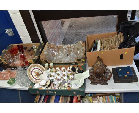FOUR BOXES AND LOOSE CERAMICS, GLASSWARE AND SUNDRY ITEMS, to include a Royal Crown Derby 'Derby Posies' cream jug and sugar 
