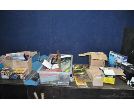 A COLLECTION OF TOOLS, including a toolbox containing electricians tools, a metal toolbox containing spanners, an Ultimate sp