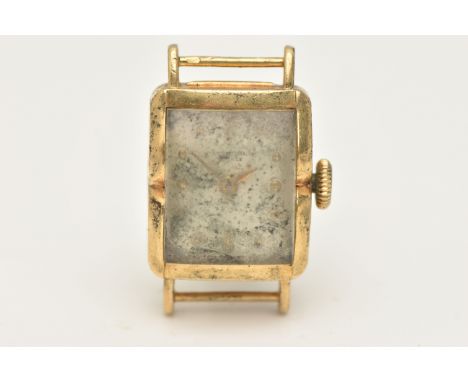 A LADIES 'IWC' WATCH HEAD, hand wound movement, rectangular dial signed 'International Watch Co', yellow metal case, approxim
