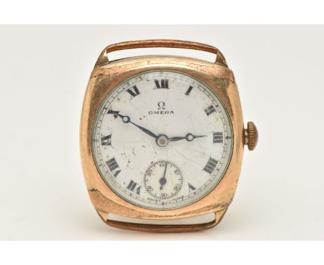 AN 'OMEGA' WATCH HEAD, hand wound movement, round white dial, signed 'Omega', Roman numerals, subsidiary second dial at the s