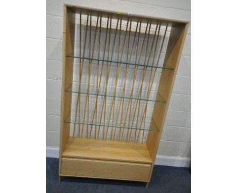 LUCIAN ERCOLANI, A LATE 20TH CENTURY CHILTERN OPEN DISPLAY CABINET, with three glass shelves, cross candlestick back, and a s