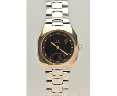 A GENTS 'OMEGA SEAMASTER' WRISTWATCH, quartz movement, round black digital LCD dial signed 'Omega Seamaster', stainless steel
