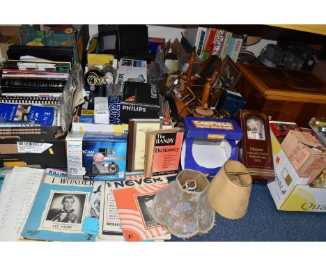 EIGHT BOXES AND LOOSE MISCELLANEOUS ITEMS, to include treen items including animal sculptures, a carved wall plaque, also a w