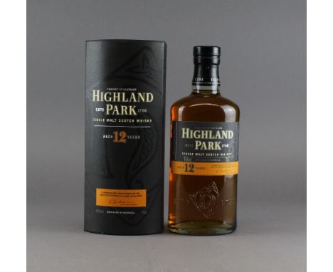 A bottle of Highland Park Single Malt Scotch Whisky, aged 12 years (at bottling - with gift box) Unopened seal, condition not