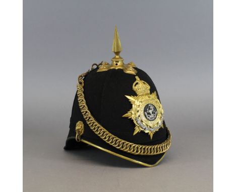 A post 1902 Officers blue cloth helmet to the 2nd Volunteer Battalion West Riding Regiment, contained in original tin named t