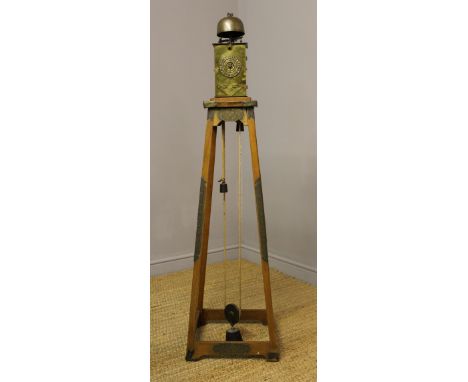 A traditional Japanese brass and elm Dai Dokie or lantern clock, Edo Period, single foliot with adjustable weights, rotating 