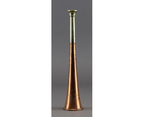 A copper and nickel fox hunting horn by Kohler & Son, 167 Ebury Street, London, 22.5cm long With small dent and light surface