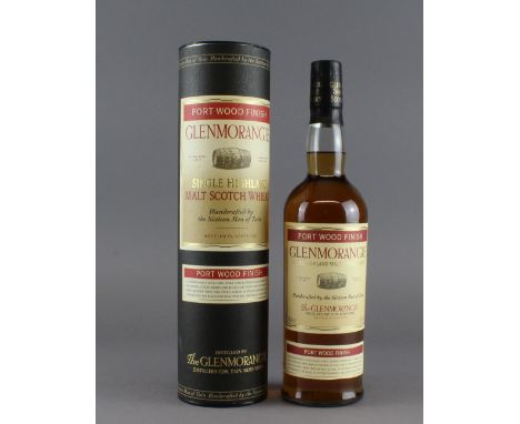 A bottle of Glenmorangie Port Wood Finish Single Highland Malt Scotch Whisky (with gift cylinder) Unopened seal, condition no