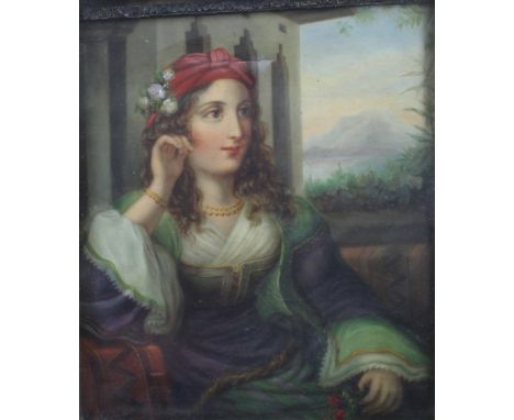 19th Century School - Oil painting of Pre-Raphaelite inspiration - Three quarter length portrait of a seated lady, canvas 32c