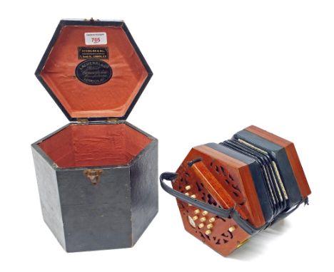 Lachenal 27 button Anglo concertina, case; also an interesting box of concertina spares including a pair of Jeffries ends etc