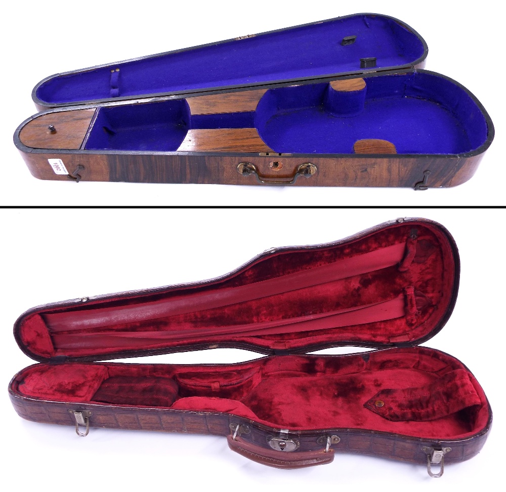 Leather violin case and an inlaid rosewood violin case (2)