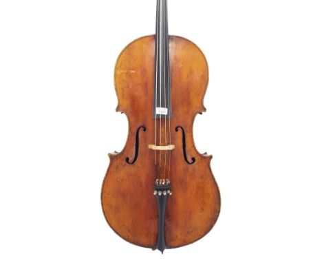 English violoncello by George Cosby and Stamped Cosby Northampton below the button, the two piece back of faint fine curl wit