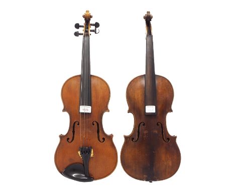 Early 20th century violin labelled and branded Stainer below the button, 14 1/16", 35.70cm; also another early 20th century v