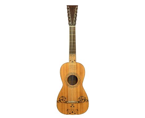 Guitar by Juan Pagés, Cadiz 1791, with six double courses of string, the tapered head with rosewood face and shaped outline b
