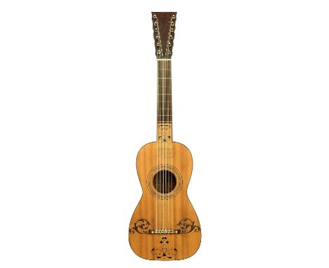 Guitar by Juan Pagés, Cadiz 1791, with six double courses of string, the tapered head with rosewood face and shaped outline b