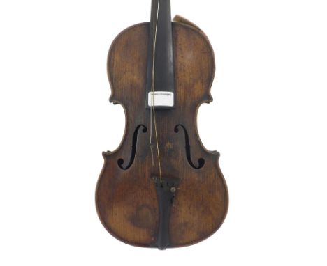 Interesting early English violin stamped Duke, London below the button with wax seal, the two piece back of plainish wood wit